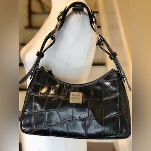 DOONEY & BOURKE Black Croc Embossed Leather Hobo Shoulder Bag Top Zip Close